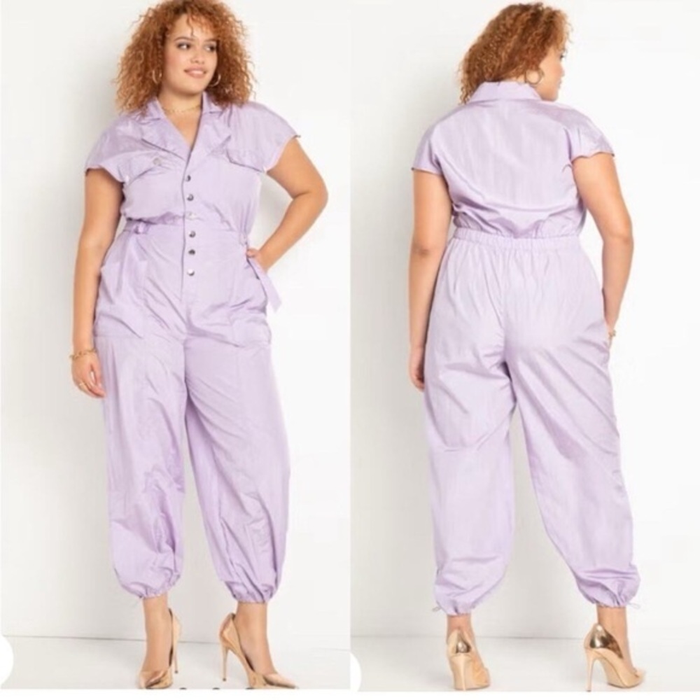 New Eloquii Sporty Nylon Jumpsuit Lilac Purple Pink Size 14